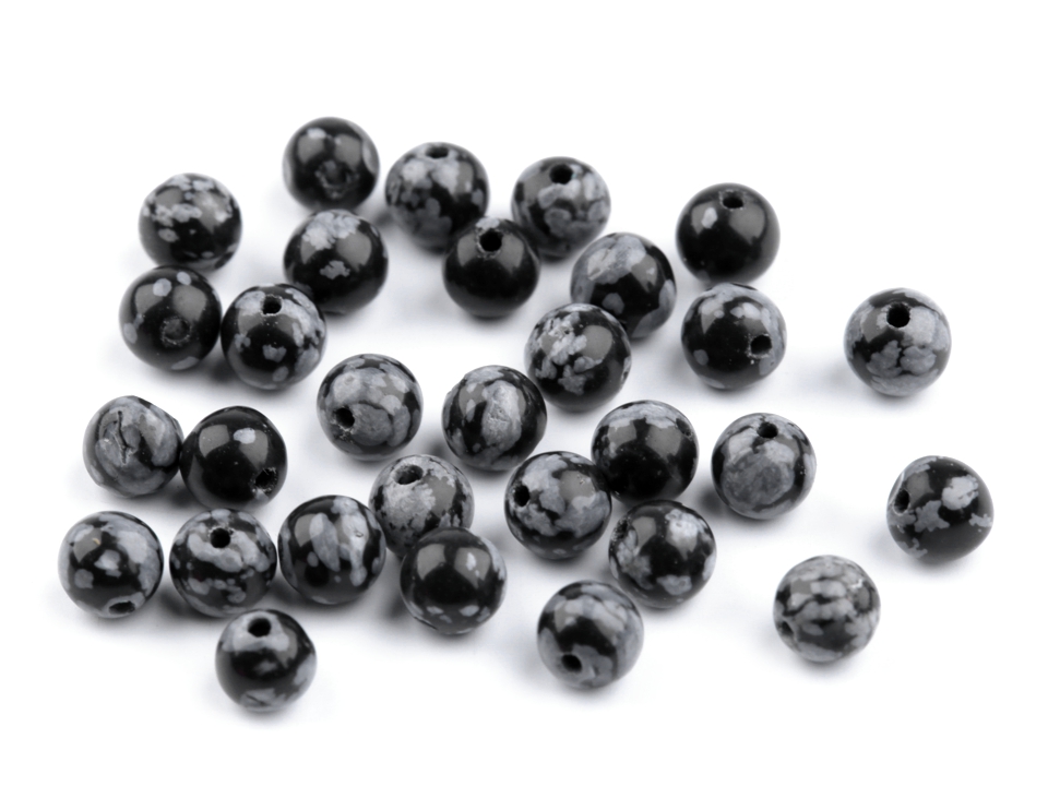 Minerálové koráliky Obsidián vločkový Ø6 mm - 10ks