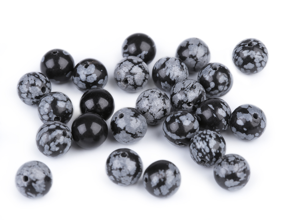 Minerálne korálky Obsidián vločkový Ø8 mm - 11 ks