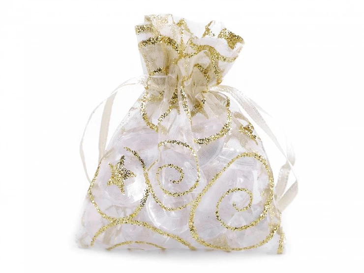 Darčekové vrecúško 6,5x9 cm organza s glitrami - 10ks