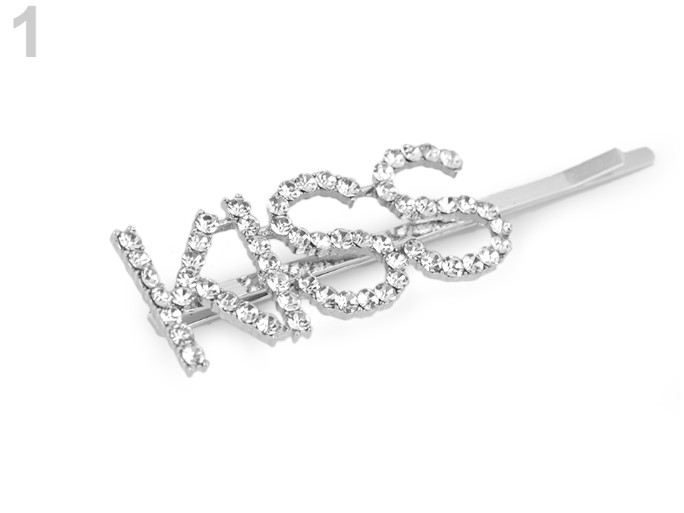 Štrásová spona do vlasov Kiss, Star, Love - 1 ks