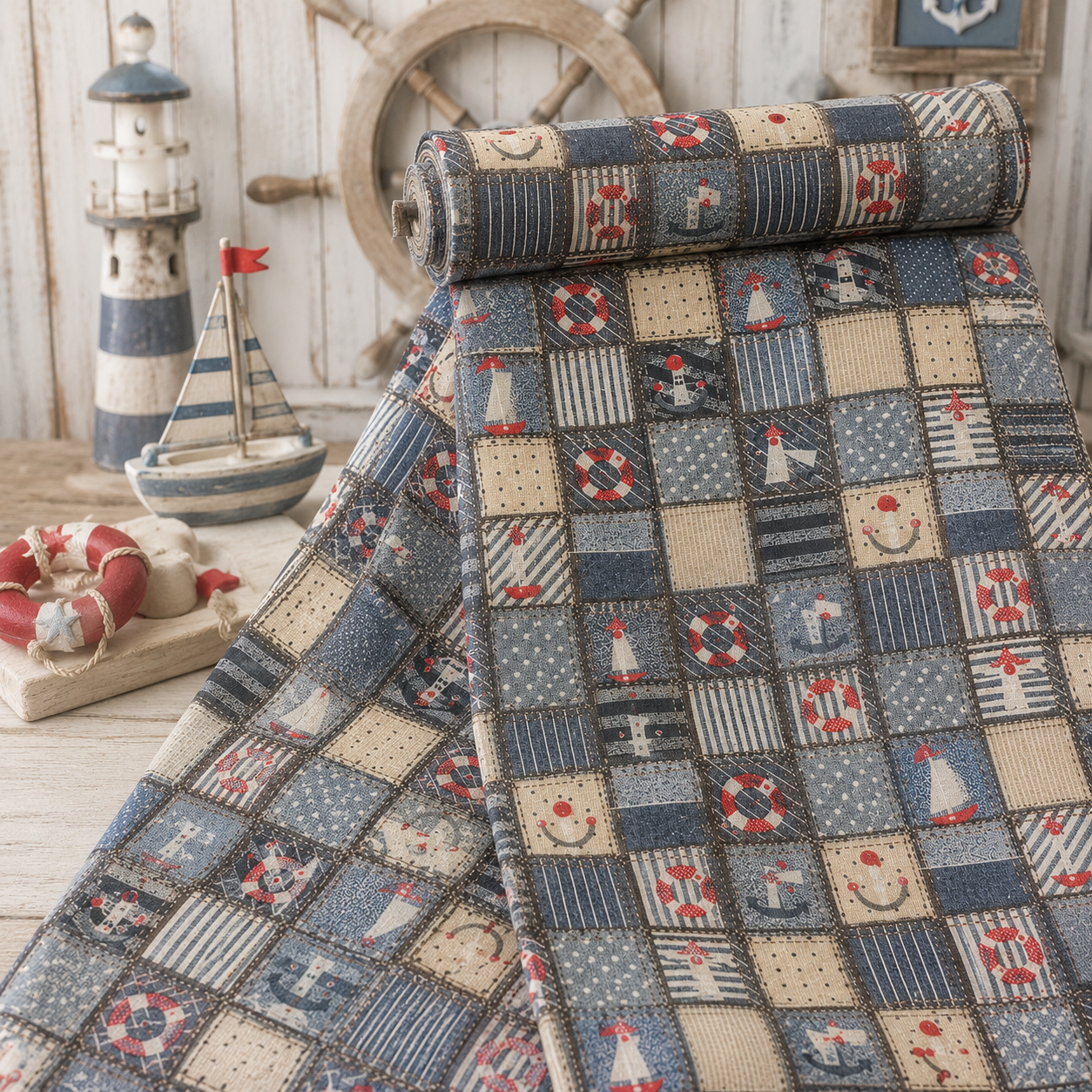 NÁMORNÍCKY PATCHWORK NA BAVLNE
