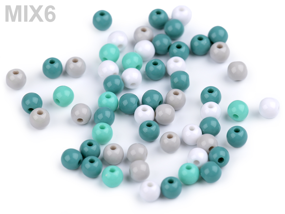 Plastové korálky Ø6 mm color mix - 50 ks