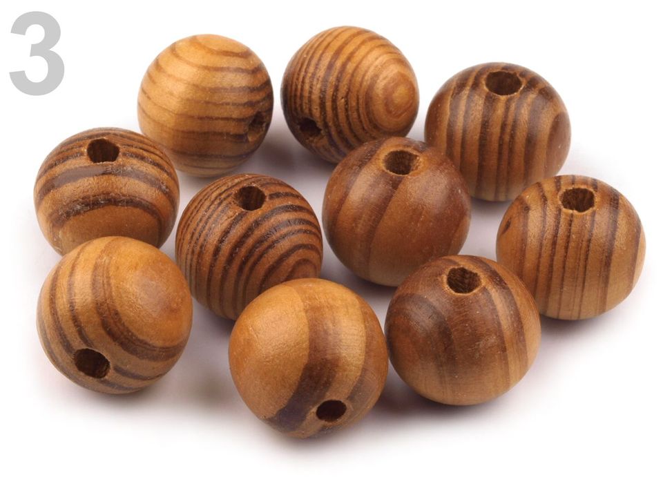 Koráliky drevené Ø20 mm gulička STRIP - 10ks