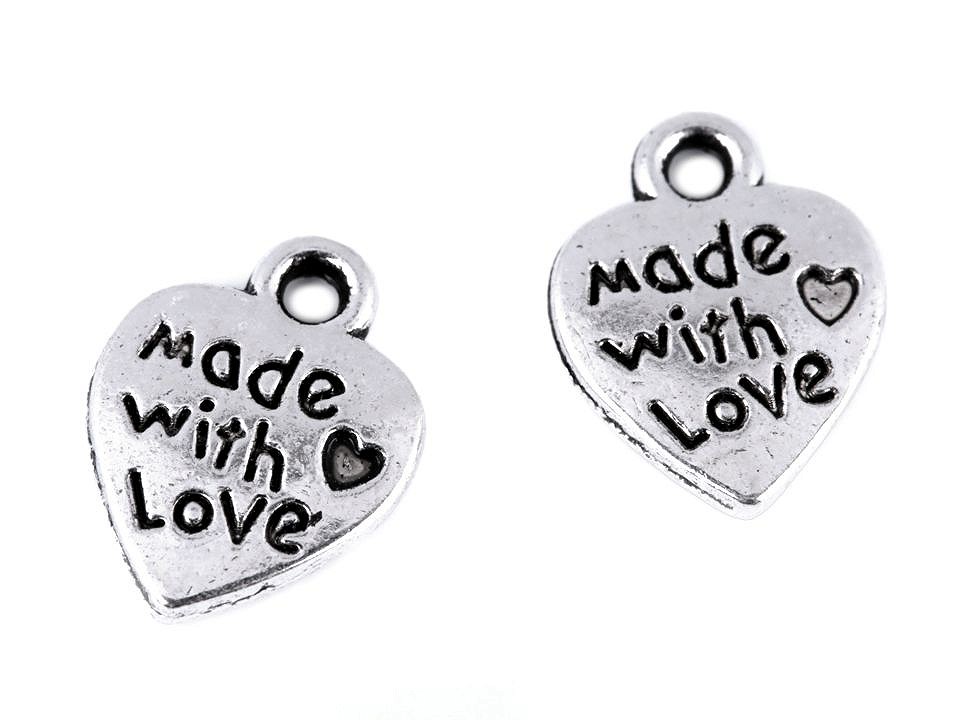 Prívesok srdce Made with love 10x12 mm - 10 ks