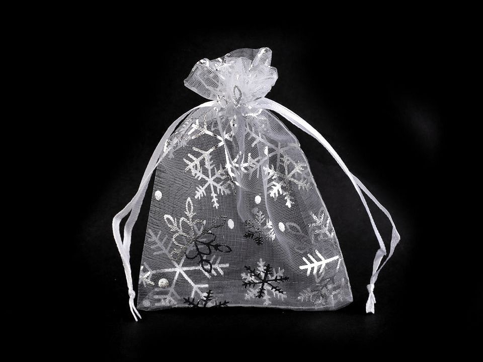 Darčekové vrecúško 9x12 cm organza s vločkami - 10 ks