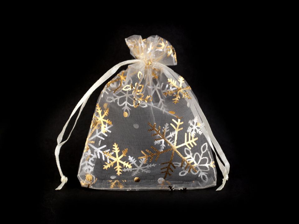 Darčekové vrecúško 9x12 cm organza s vločkami - 10 ks