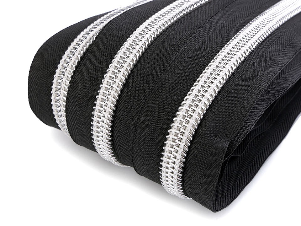 Zips špirálový šírka 10 mm metráž so striebornými zúbkami -1m