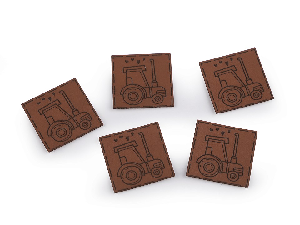 Nášivka / štítok z eko kože - traktor - 5 ks