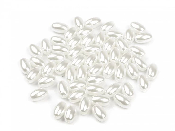 Plastové voskové koráliky / perly Glance oliva 6x10 mm - 10g