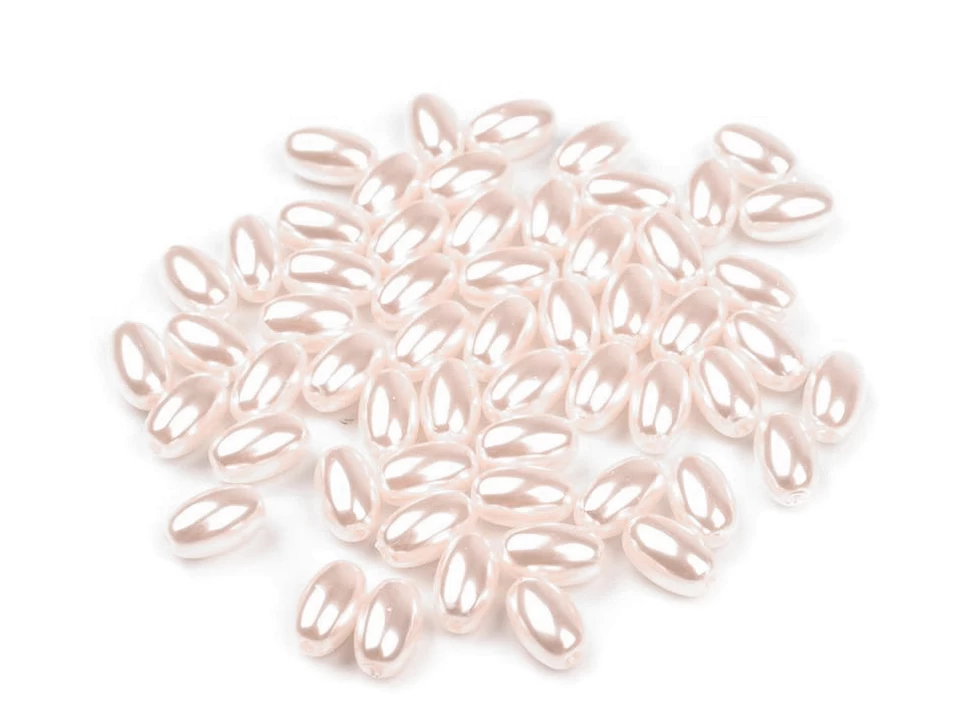 Plastové voskové koráliky / perly Glance oliva 6x10 mm - 10g