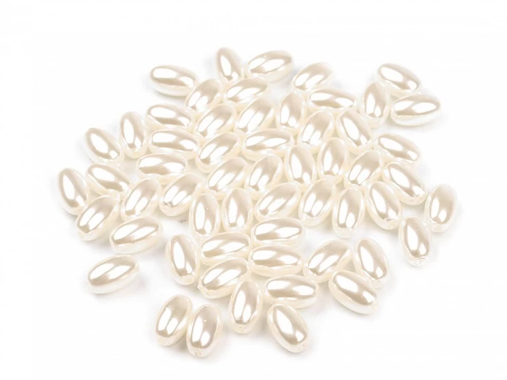 Plastové voskové koráliky / perly Glance oliva 6x10 mm - 10g