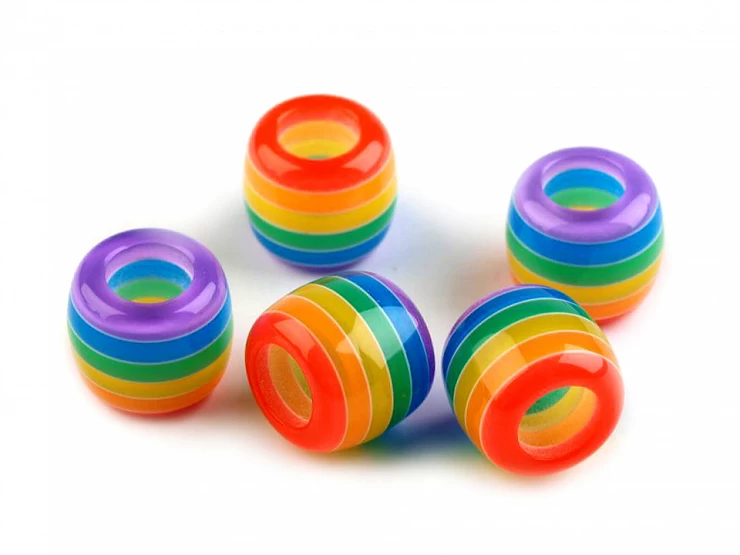 Plastové koráliky s prúžkom s veľkým prievlakom / plavkové 10x12 mm - 10ks