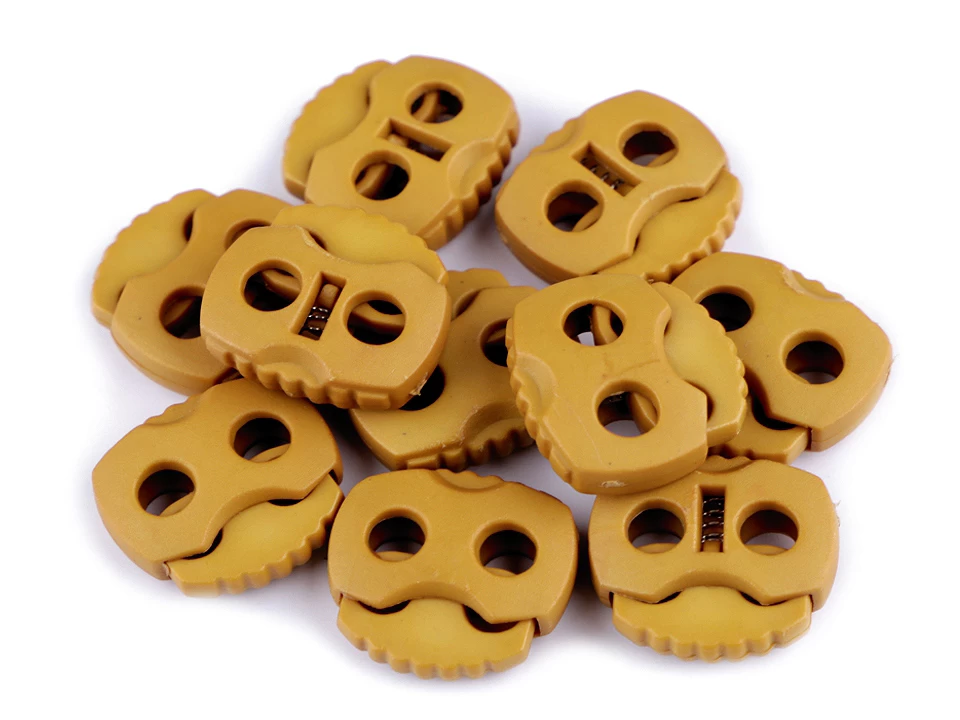 Brzdičky s dvoma dierkami 20x20 mm – variant 27 horčicová - tmavá – 10 ks