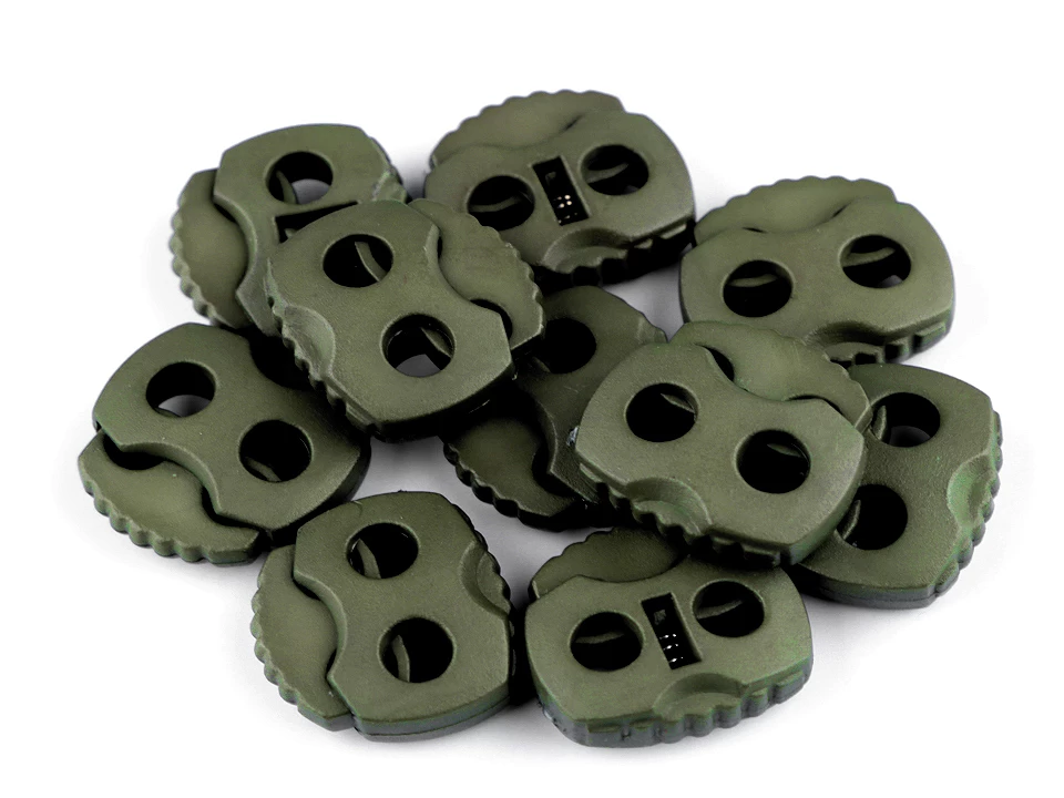 Brzdičky s dvoma dierkami 20x20 mm – variant 33 zelená khaki – 10 ks