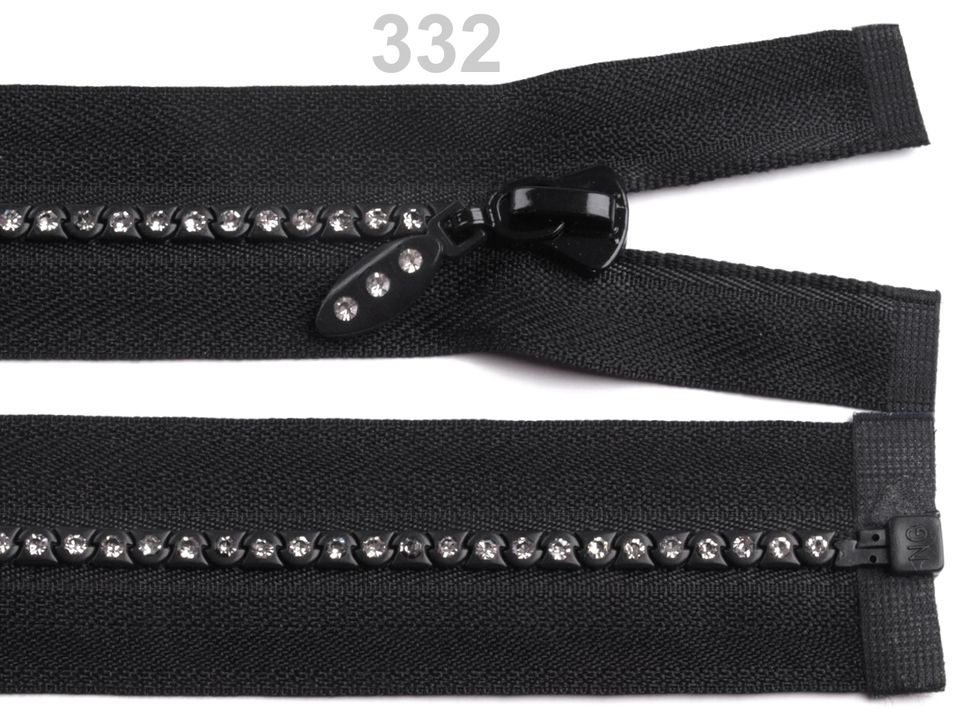 Kosticový zips šírka 4 mm dĺžka 60 cm so štrasovými kamienkami - 1 ks