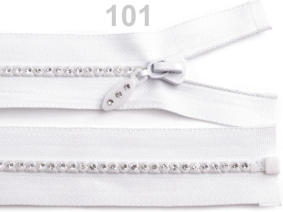 Kosticový zips šírka 4 mm dĺžka 70 cm so štrasovými kamienkami-1ks