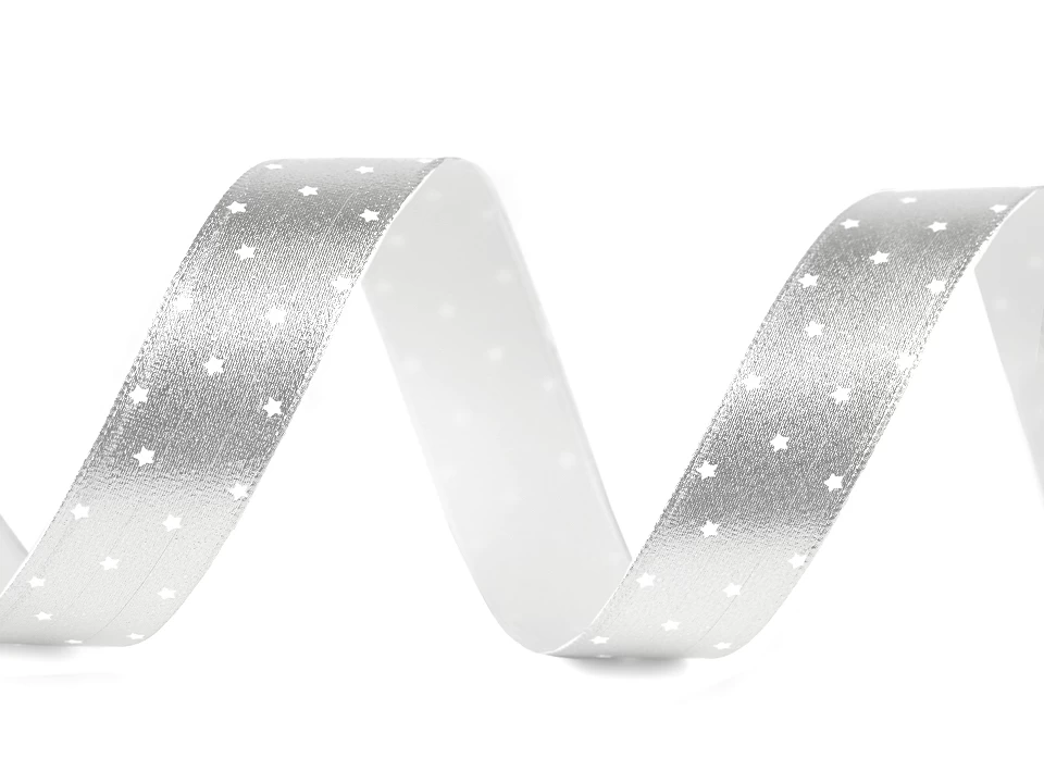 Vianočná stuha metalická hviezdičky šírka 16 mm - 3 m