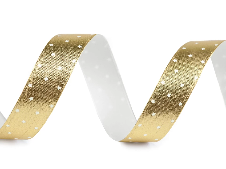 Vianočná stuha metalická hviezdičky šírka 16 mm - 3 m