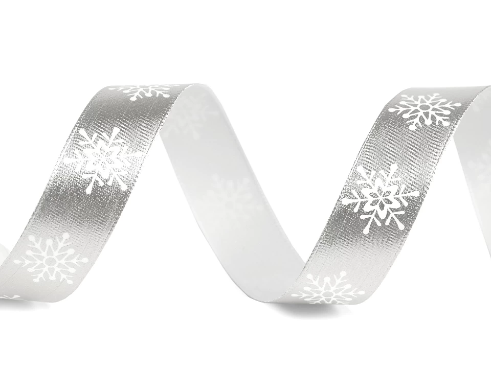 Vianočná stuha metalická vločky šírka 16 mm - 3 m