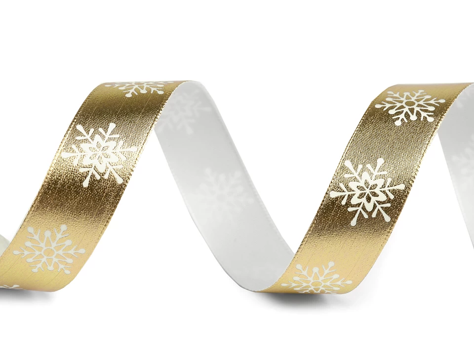 Vianočná stuha metalická vločky šírka 16 mm - 3 m