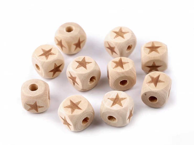 Drevené korálky kocka hviezda 14x14 mm - 10ks