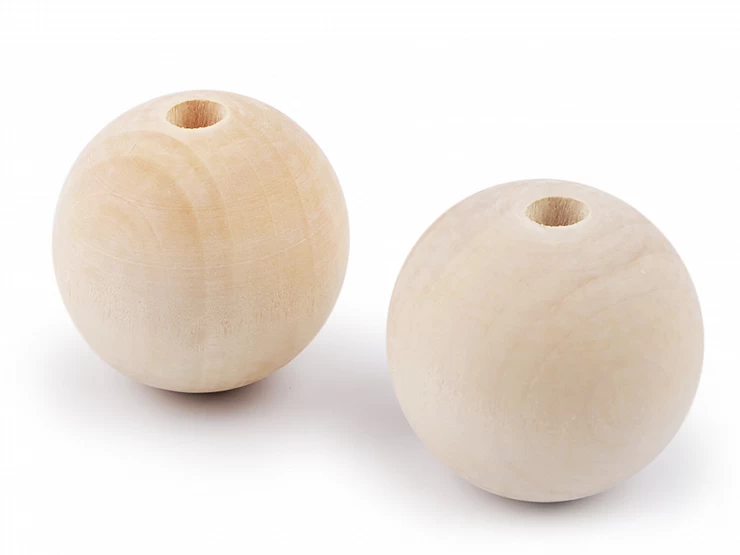 Veľké drevené korále nelakované Ø50 mm - 2 ks
