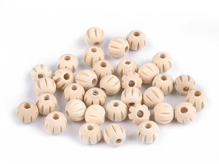 Drevené korálky nelakované ryhované Ø12 mm - 20g
