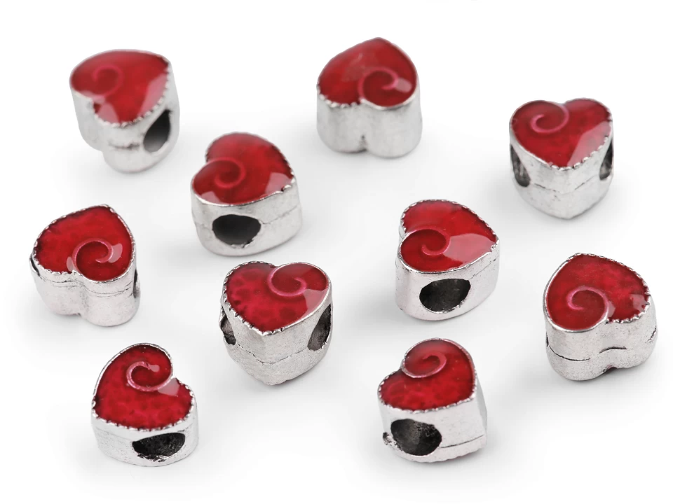 Kovové koráliky s veľkým prievlakom srdce 10x10 mm - 2 ks
