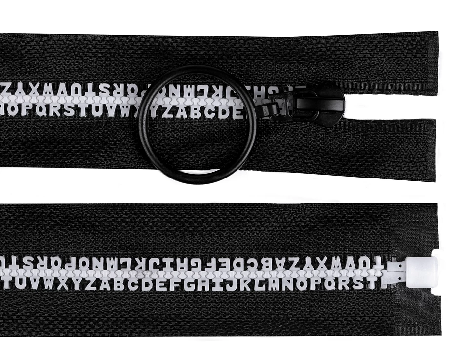 Kostený zips šírka 5 mm dĺžka 50 cm písmenká -1ks