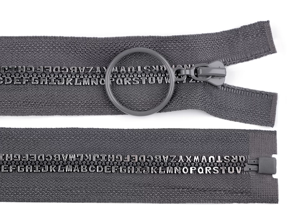 Kostený zips šírka 5 mm dĺžka 60 cm písmenka -1ks