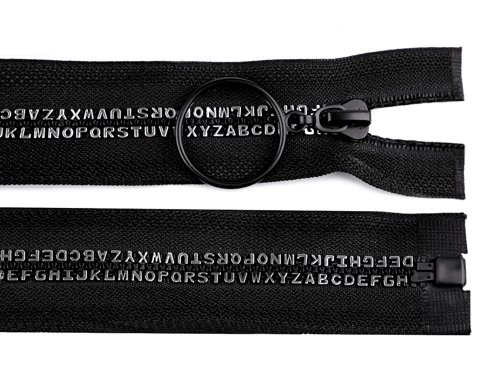 Kostený zips šírka 5 mm dĺžka 60 cm písmenka -1ks