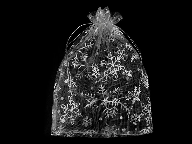 Darčekové vrecúško 13x18 cm organza s vločkami - 1 ks