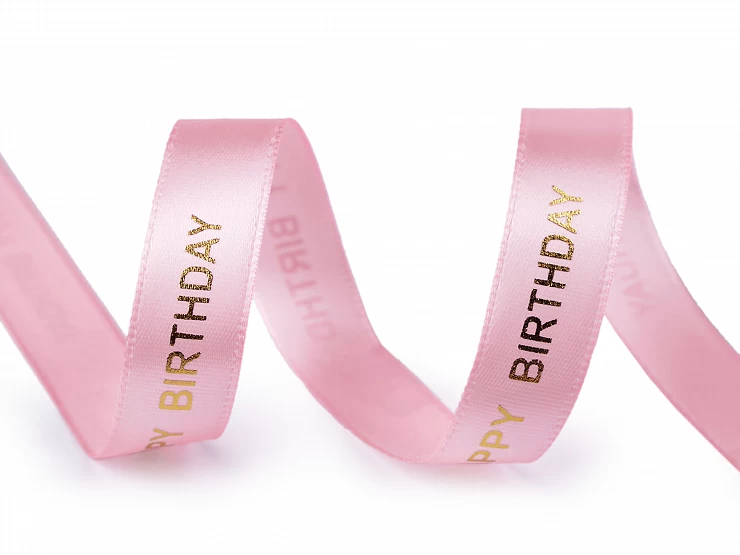 Saténová stuha s metalickou potlačou Happy Birthday šírka 16 mm - 3m