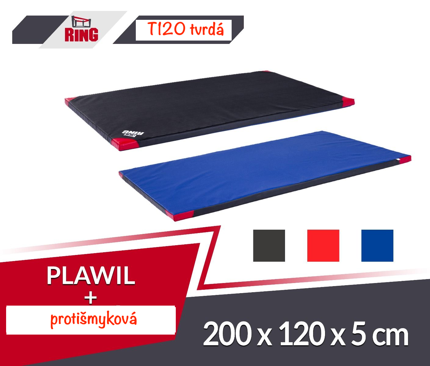 Gymnastická žinenka protišmyková tvrdá (T120) 200x120x5 RM-56 Ring Sport