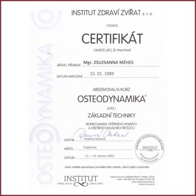 Certifikát - OSTEODYNAMIKA Certifikát - OSTEODYNAMIKA
