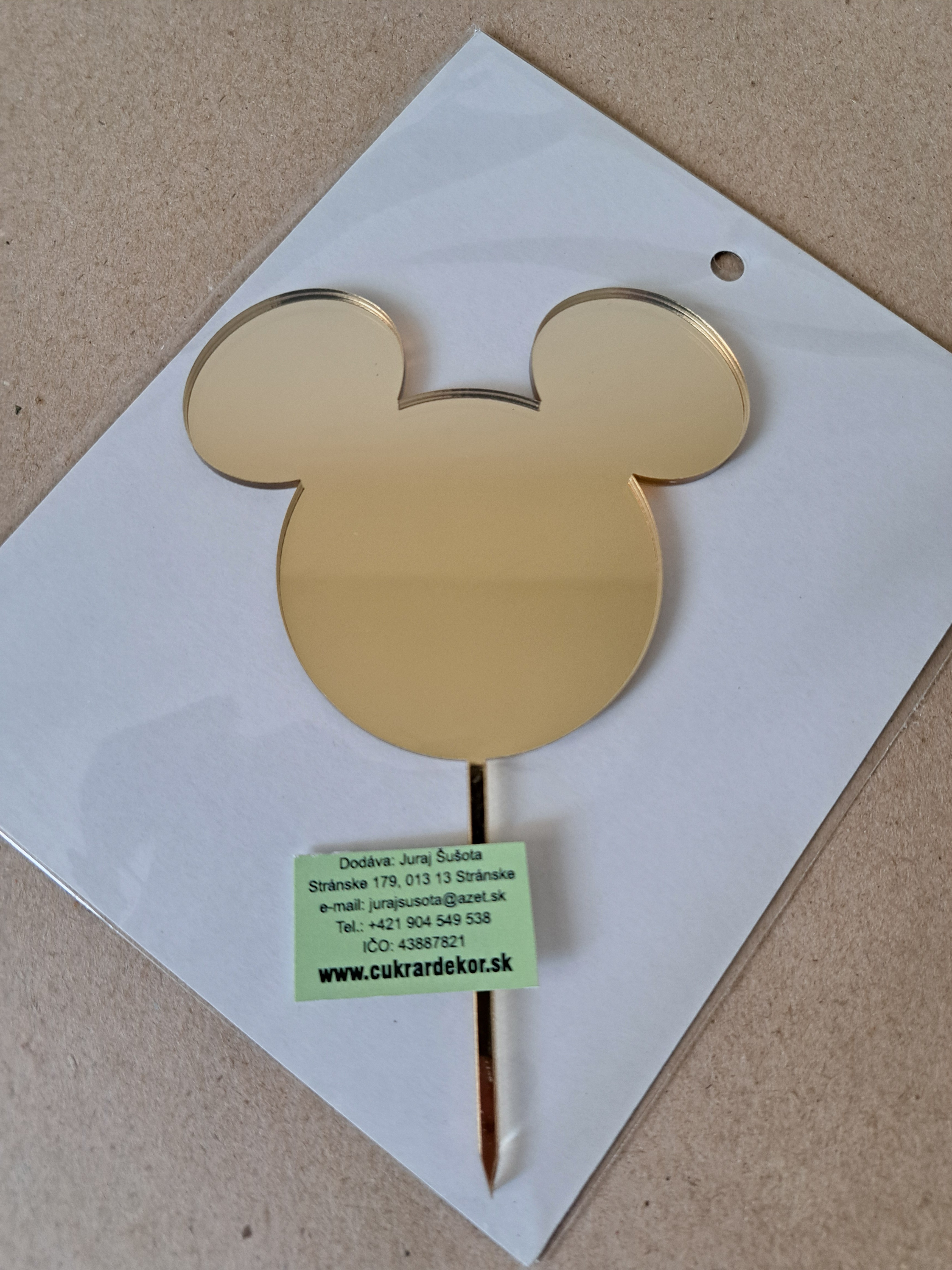 Zápich akrylový zlatý Hlava Mickey Mouse veľká 9x8 cm