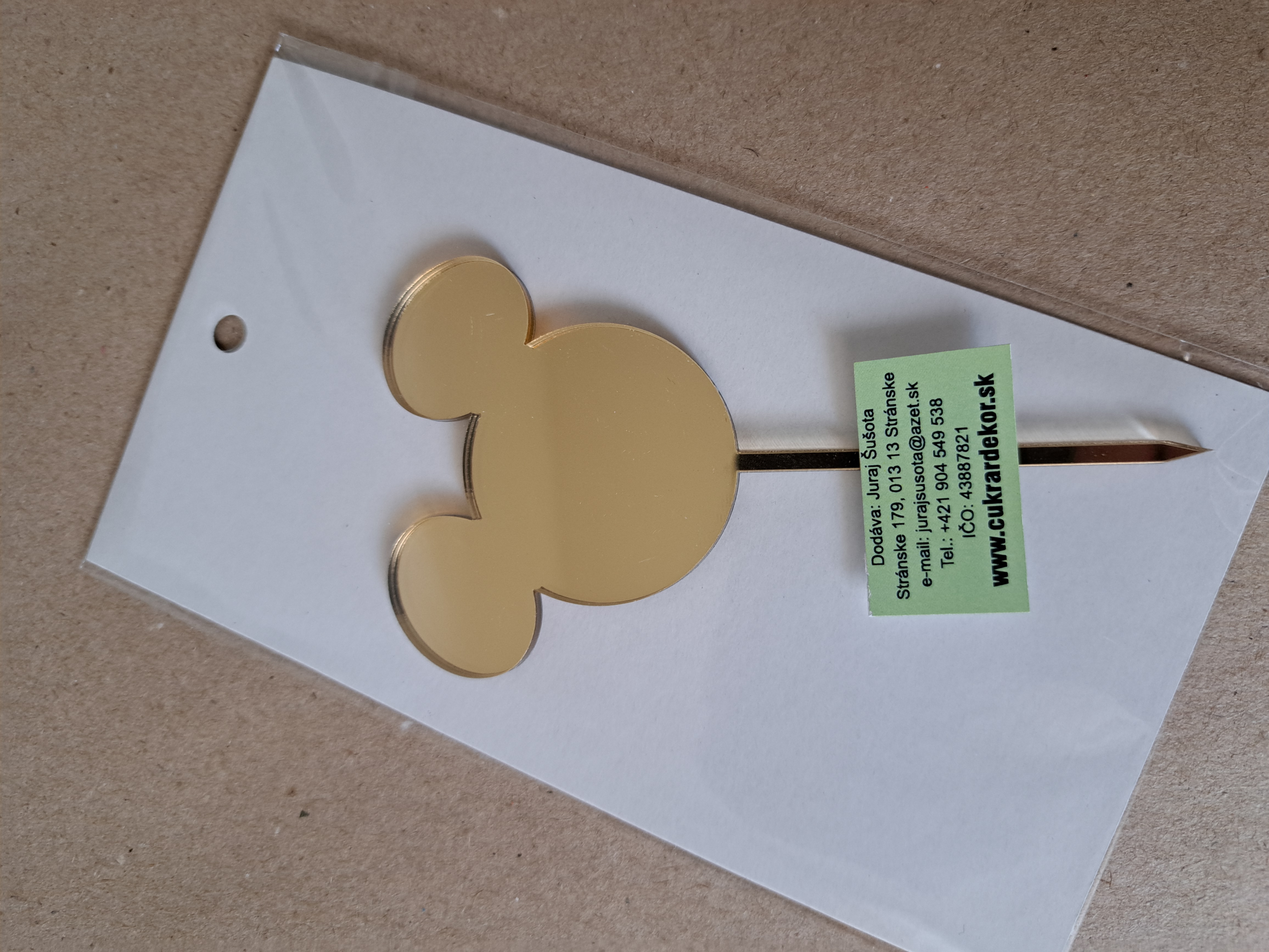Zápich akrylový zlatý Hlava Mickey Mouse malá 6x5 cm