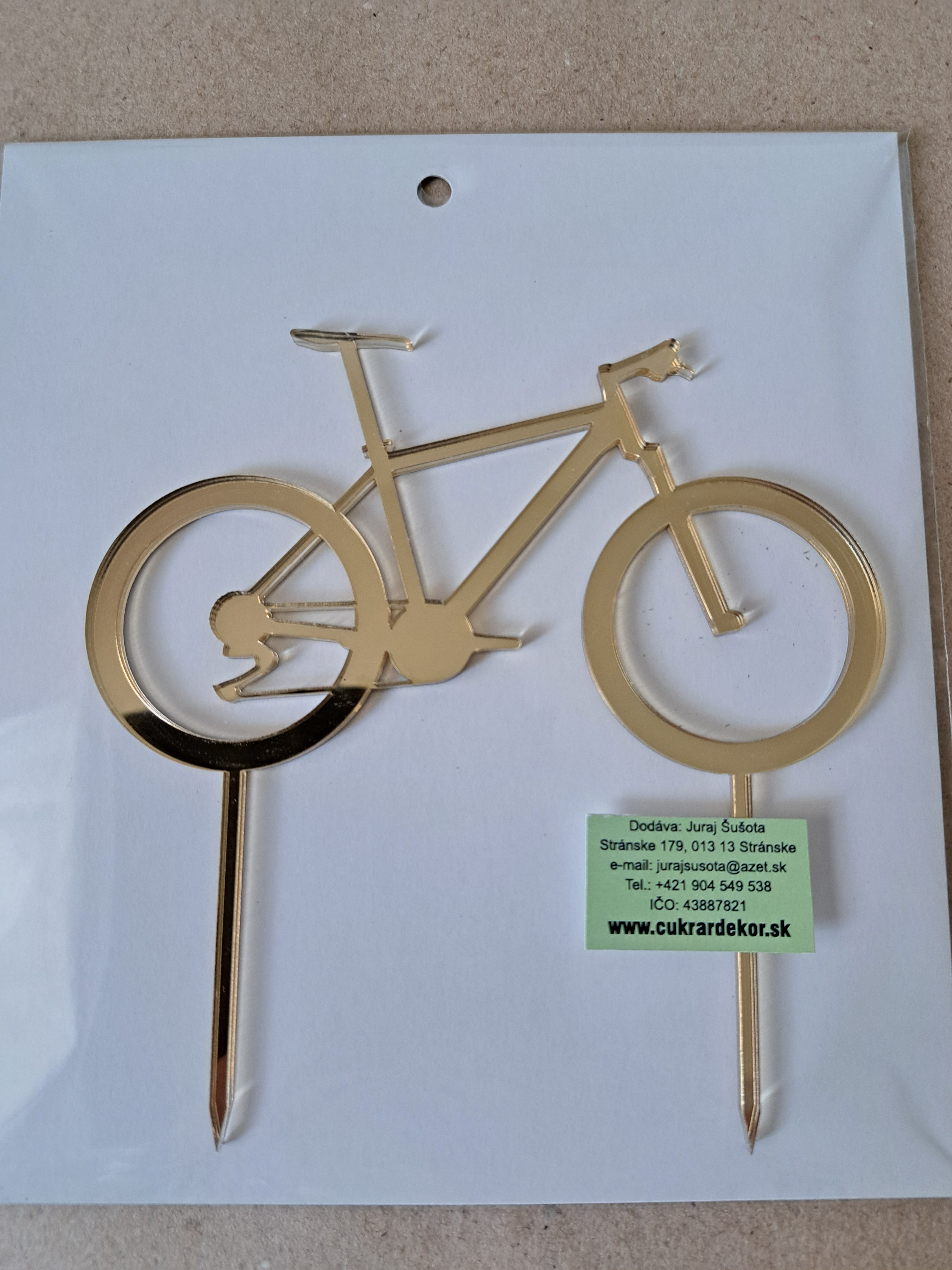Zápich akrylový zlatý Bicykel 12,5x7 cm