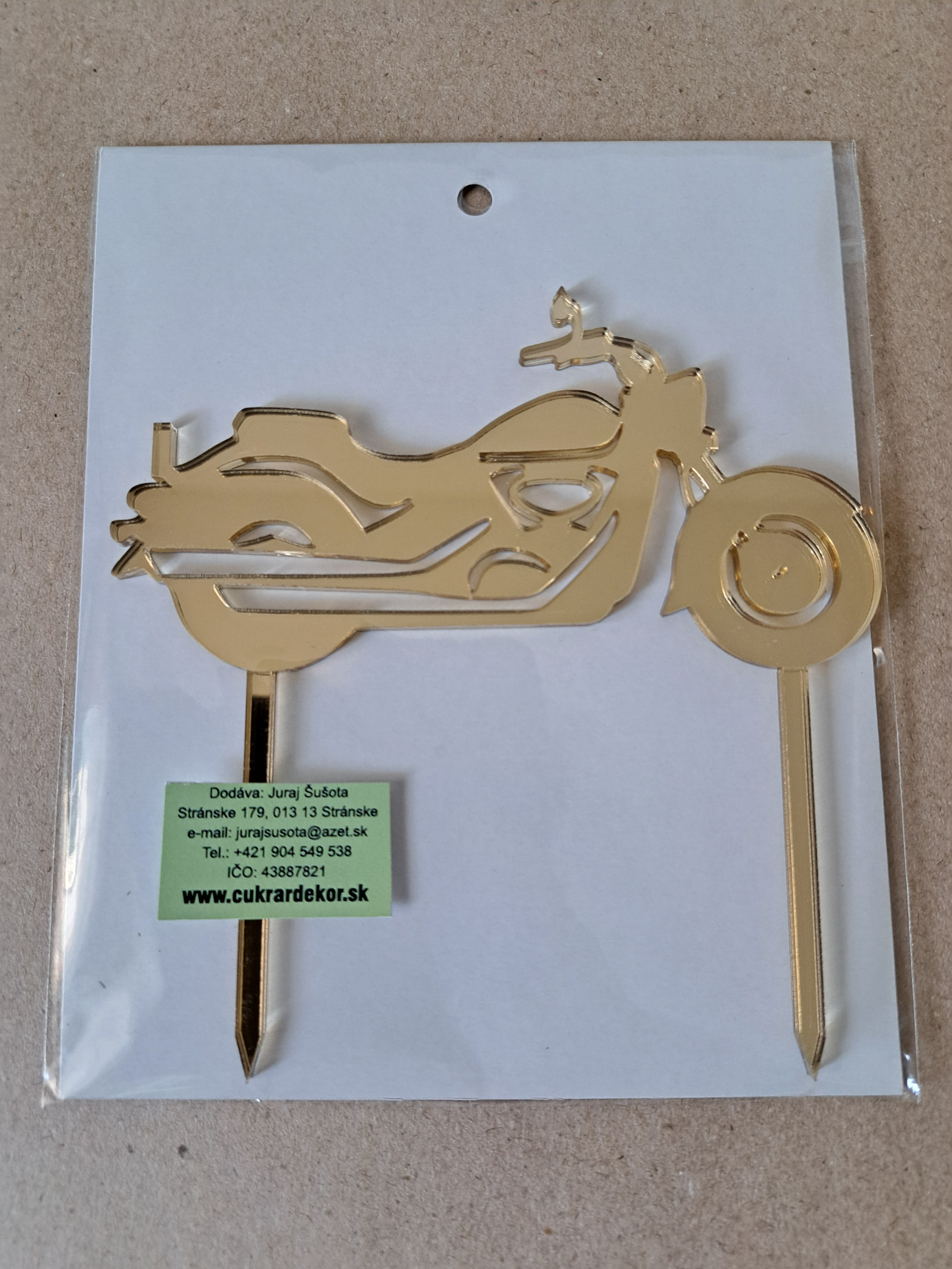 Zápich akrylový zlatý Motorka 12x6 cm