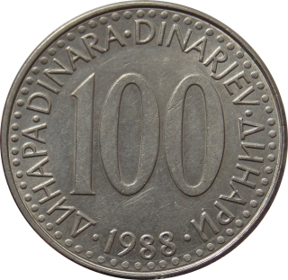 Juhoslávia 100 Dinara 1988