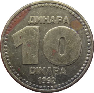 Juhoslávia 10 Dinara 1992