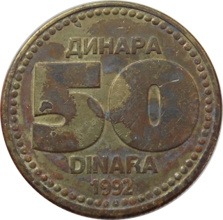 Juhoslávia 50 Dinara 1992