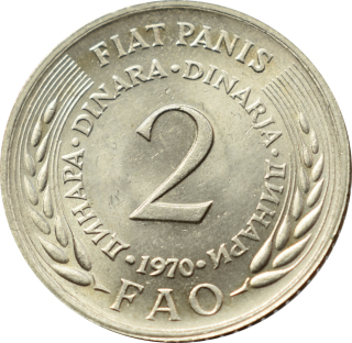 Juhoslávia 2 Dinara 1970 FAO