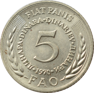 Juhoslávia 5 Dinara 1970 FAO