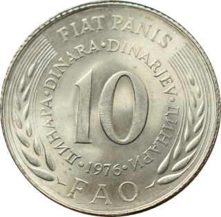 Juhoslávia 10 Dinara 1976 FAO