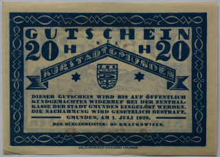 Rakúsko Gmunden 20 Heller 1920