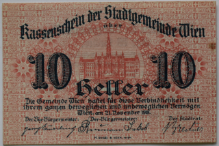 Rakúsko Kassenschein Wien 10 Heller 1919