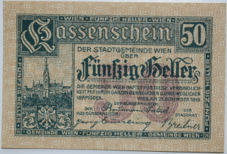 Rakúsko Kassenschein Wien 50 Heller 1919