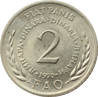 Juhoslávia 2 Dinara 1970 FAO