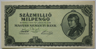 Maďarsko 100 Millió milpengo 1946